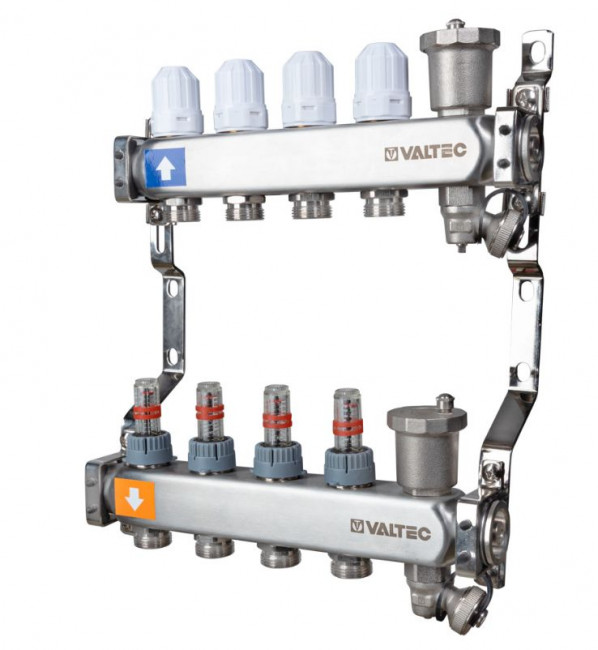 Коллекторный блок Valtec VTc.579.EMNX.0604 на 4 выхода с расходомерами Коллекторный блок Valtec VTc.579.EMNX.0604 на 4 выхода с расходомерами