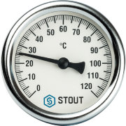 Термометр биметаллический STOUT 63мм резьба с самоуплотнением 1/2" с погружной гильзой 50мм